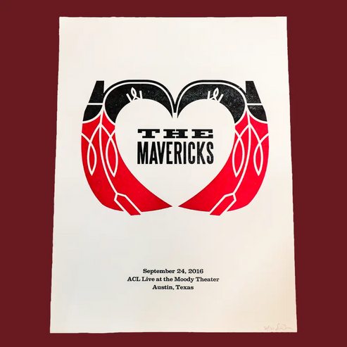 Concert poster for The Mavericks featuring a stylized heart logo.