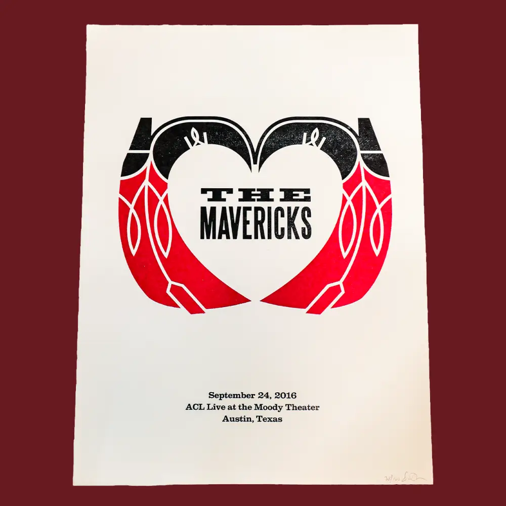 Concert poster for The Mavericks featuring a stylized heart logo.