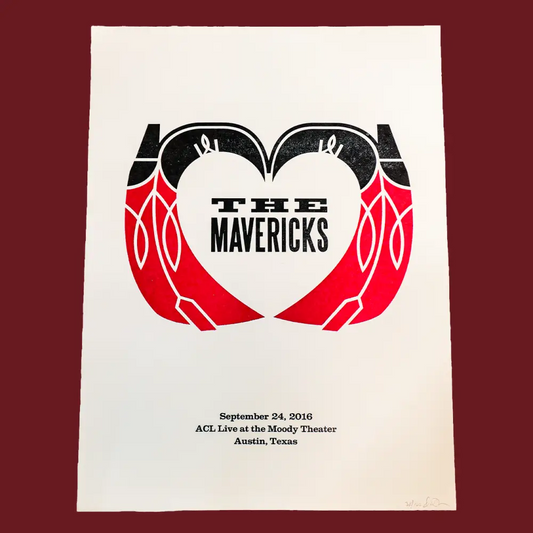 Concert poster for The Mavericks featuring a stylized heart logo.