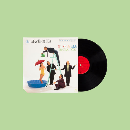 Vinyl record and cover with 'The Mavericks' on a light green background