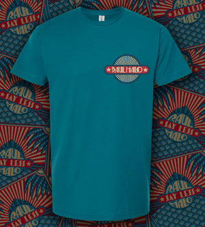 Teal t-shirt with a retro-style ’Multnomah’ logo on the chest.