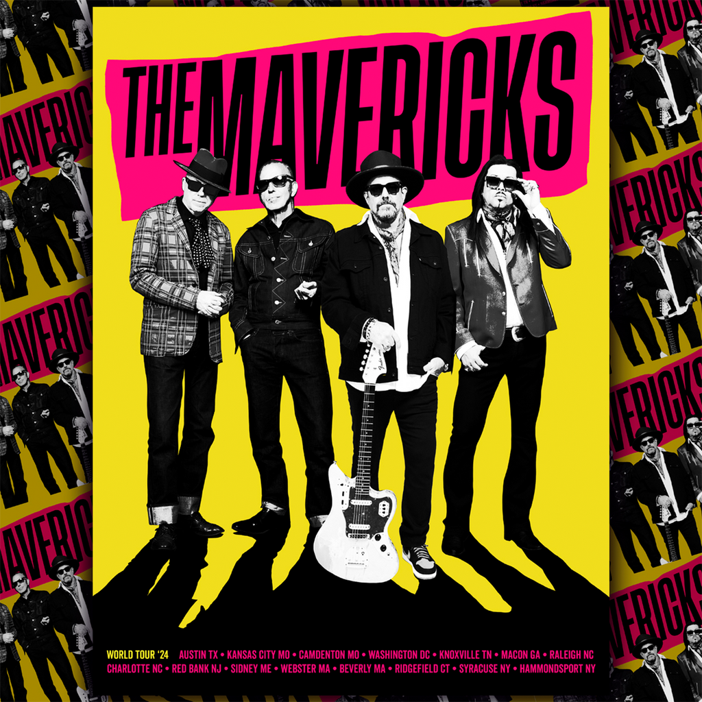 Album cover for a band called The Mavericks featuring four silhouetted figures against a yellow background.