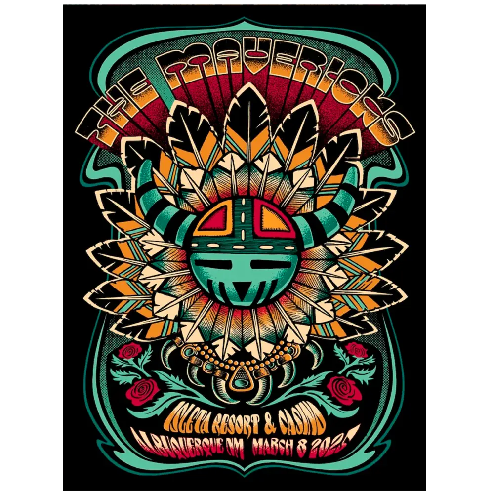 Colorful Native American-themed concert poster.