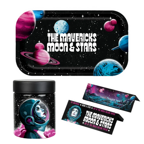 Rolling tray with a space-themed design featuring colorful planets and stars.