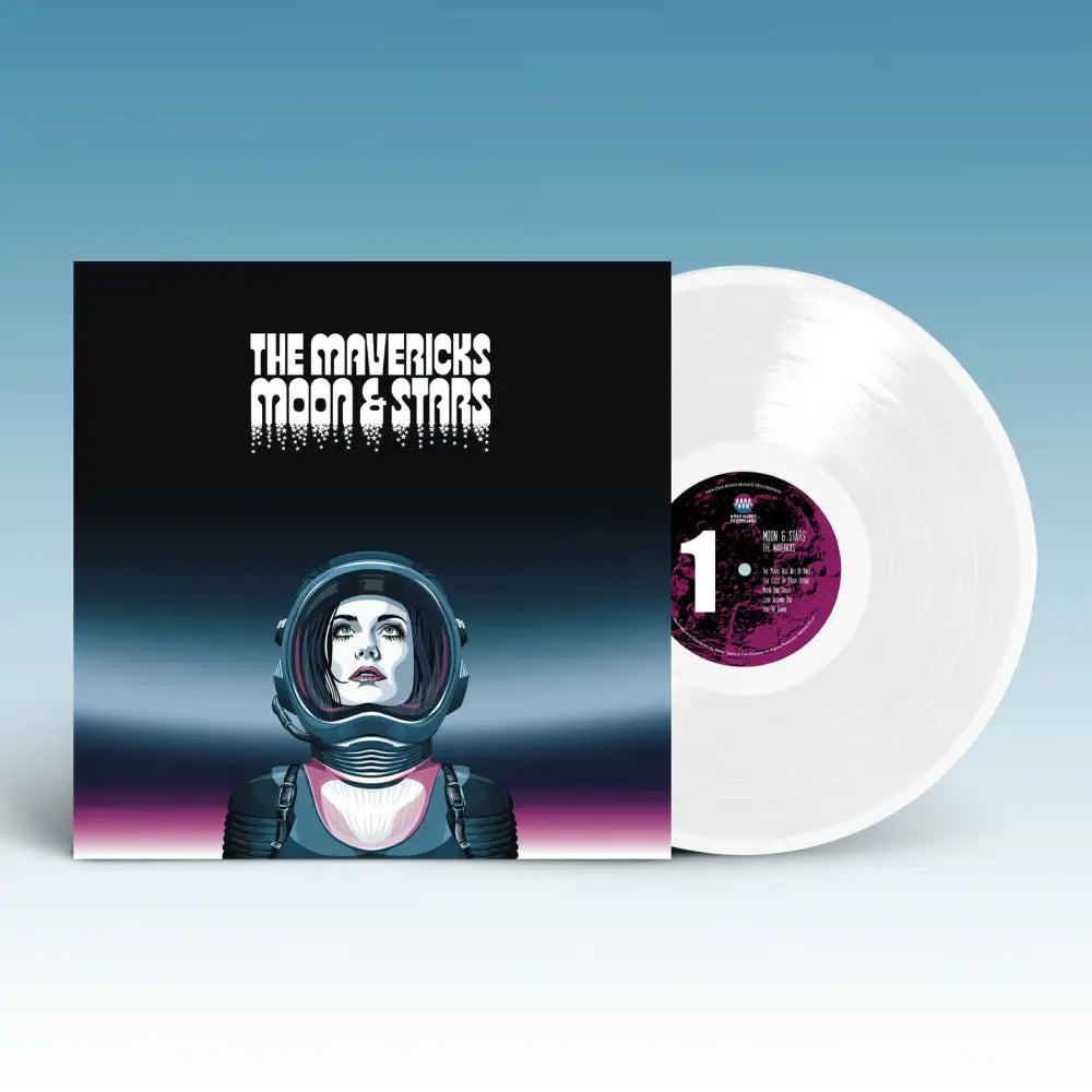 Album cover featuring an astronaut’s face in a helmet against a gradient background, with a white vinyl record partially visible.