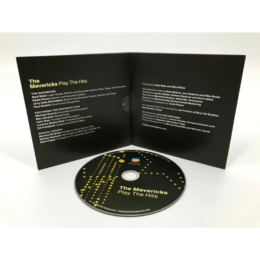 CD album of ’The Mavericks Play The Hits’ in an open digipak case.