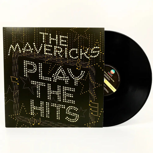 Vinyl record and cover with 'The Mavericks Play The Hits' text on a white background