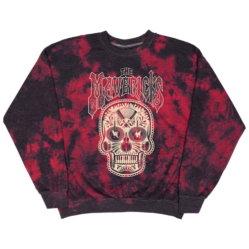 Tie-dye sweatshirt featuring a skull design and ’Mavericks’ text.