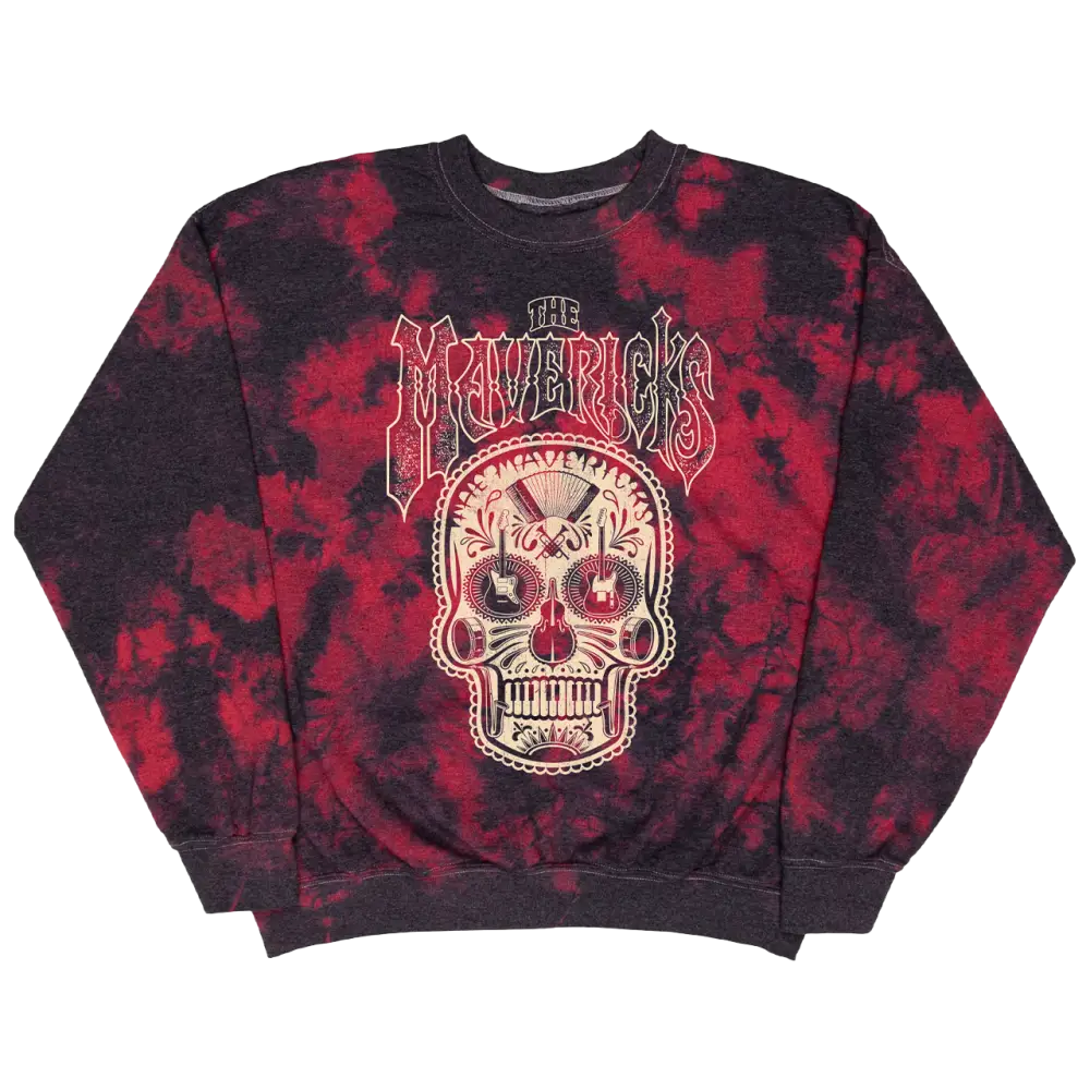 Tie-dye sweatshirt featuring a skull design and ’Mavericks’ text.