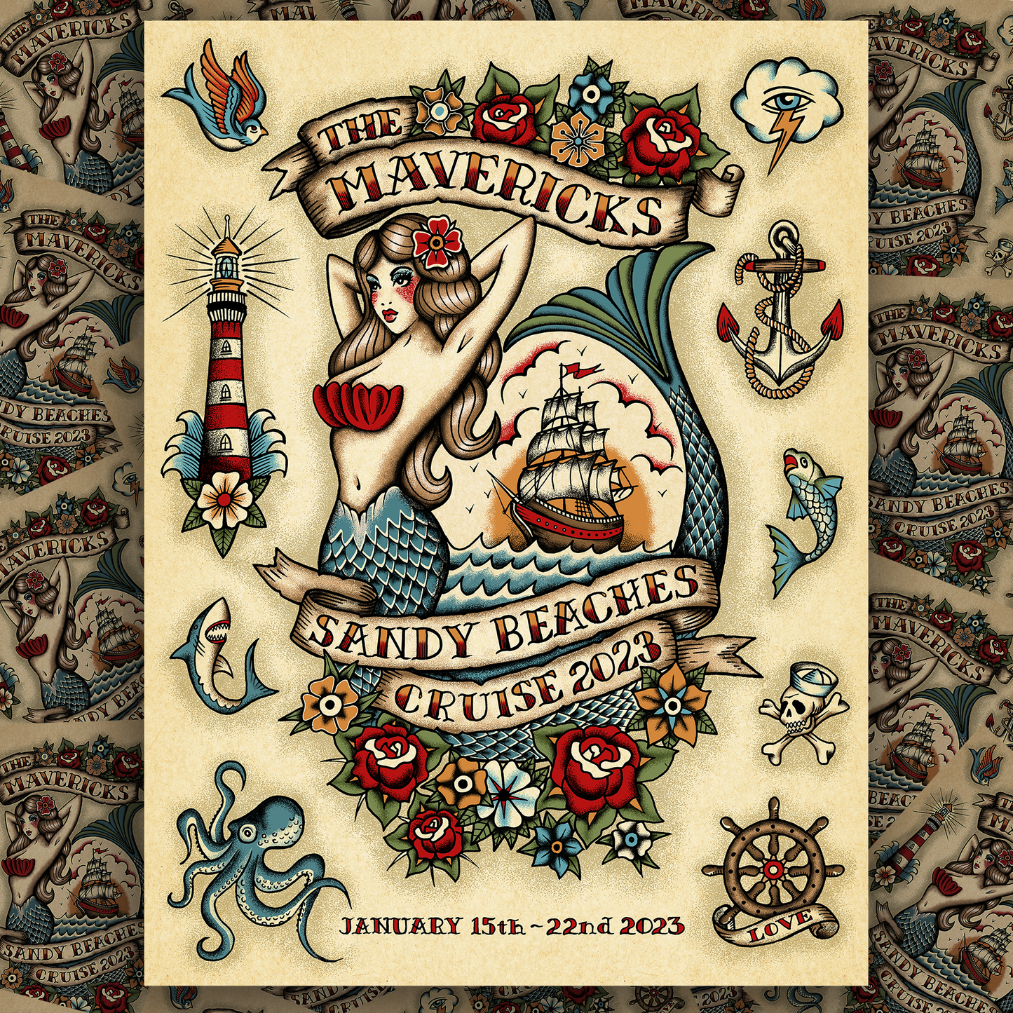 Autographed Mavericks x Nick Farrow Sandy Beaches Cruise 2023 Poster