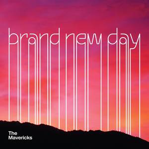 Album cover featuring the text ’brand new day’ in elongated white letters against a colorful sky backdrop.