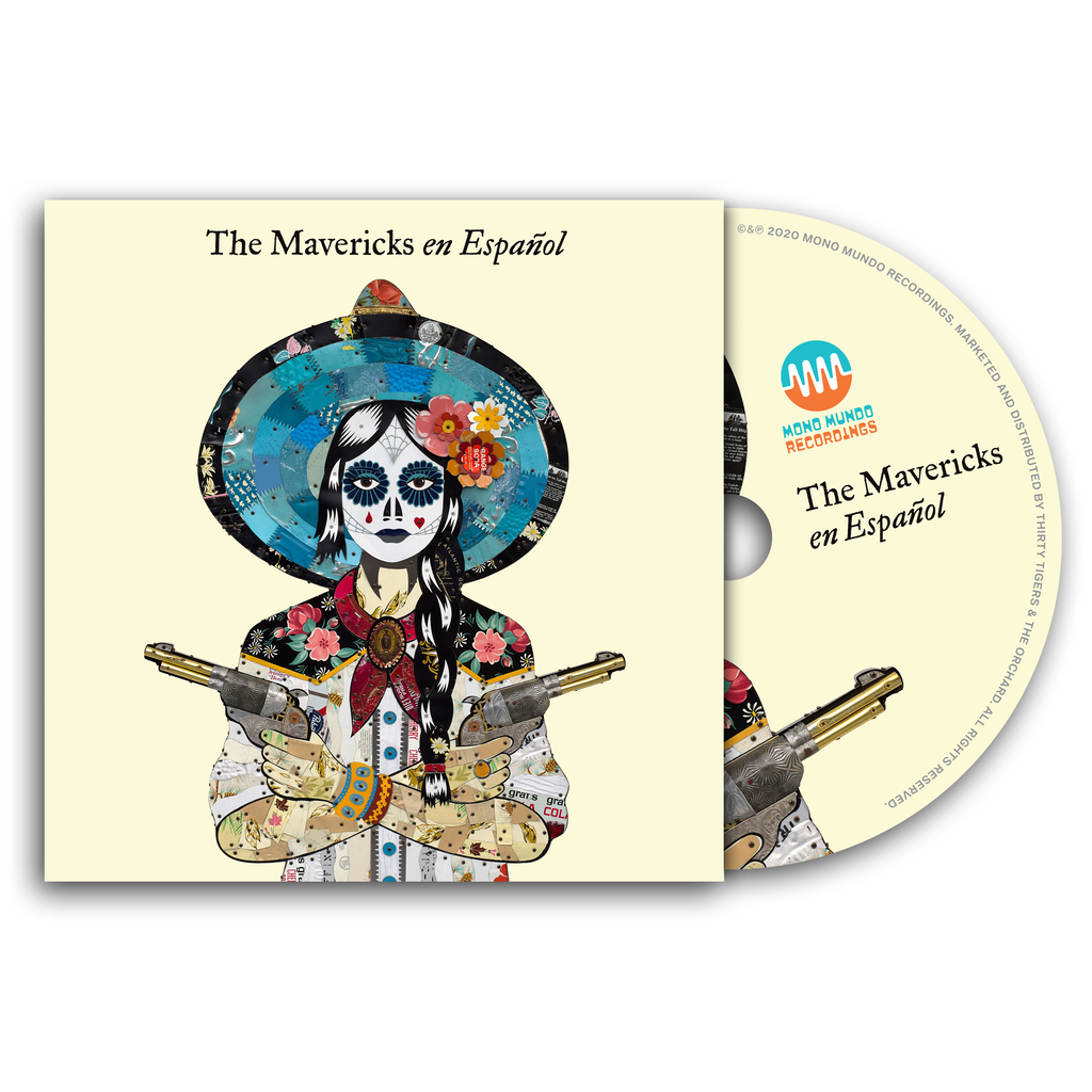 CD album cover featuring a colorful Day of the Dead-style skeleton figure wearing a sombrero and holding guns.